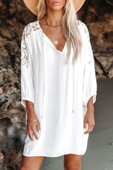 Robe mi-longue à volants brodée en coton Way Of Life